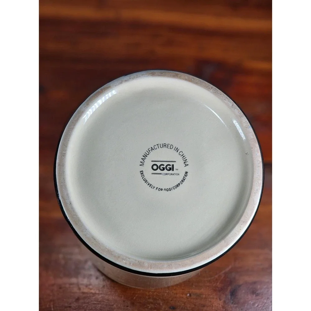 Vintage OGGI French Wine Label Ceramic Canister With Lid 9 In